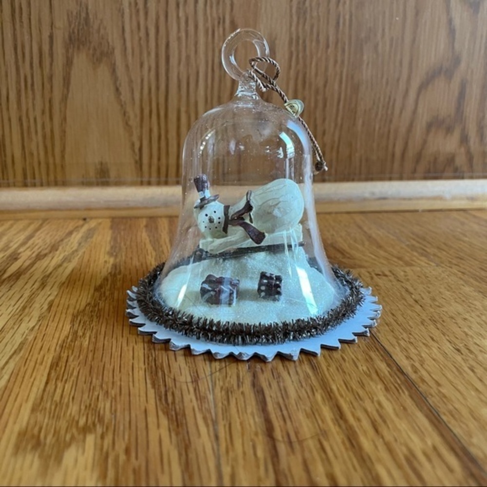 NWOT Flurryville Collection SLEDDING STANLEY Snowman 4" Ornament Glass Bell - Picture 5 of 8